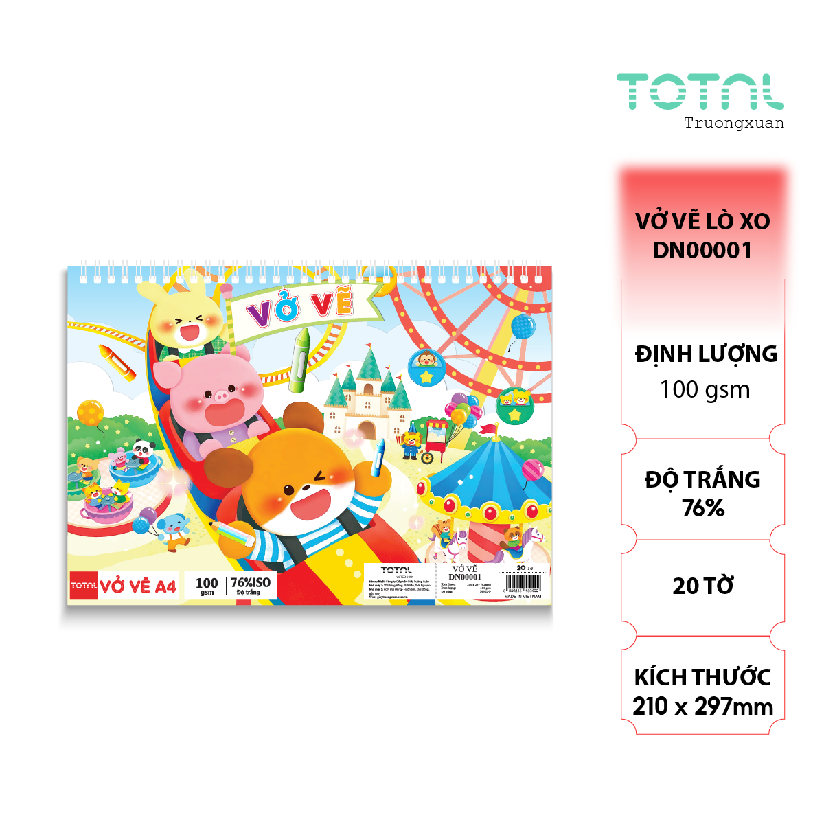 Vở vẽ lò xo chống lóa A4- 20 tờ/ quyển