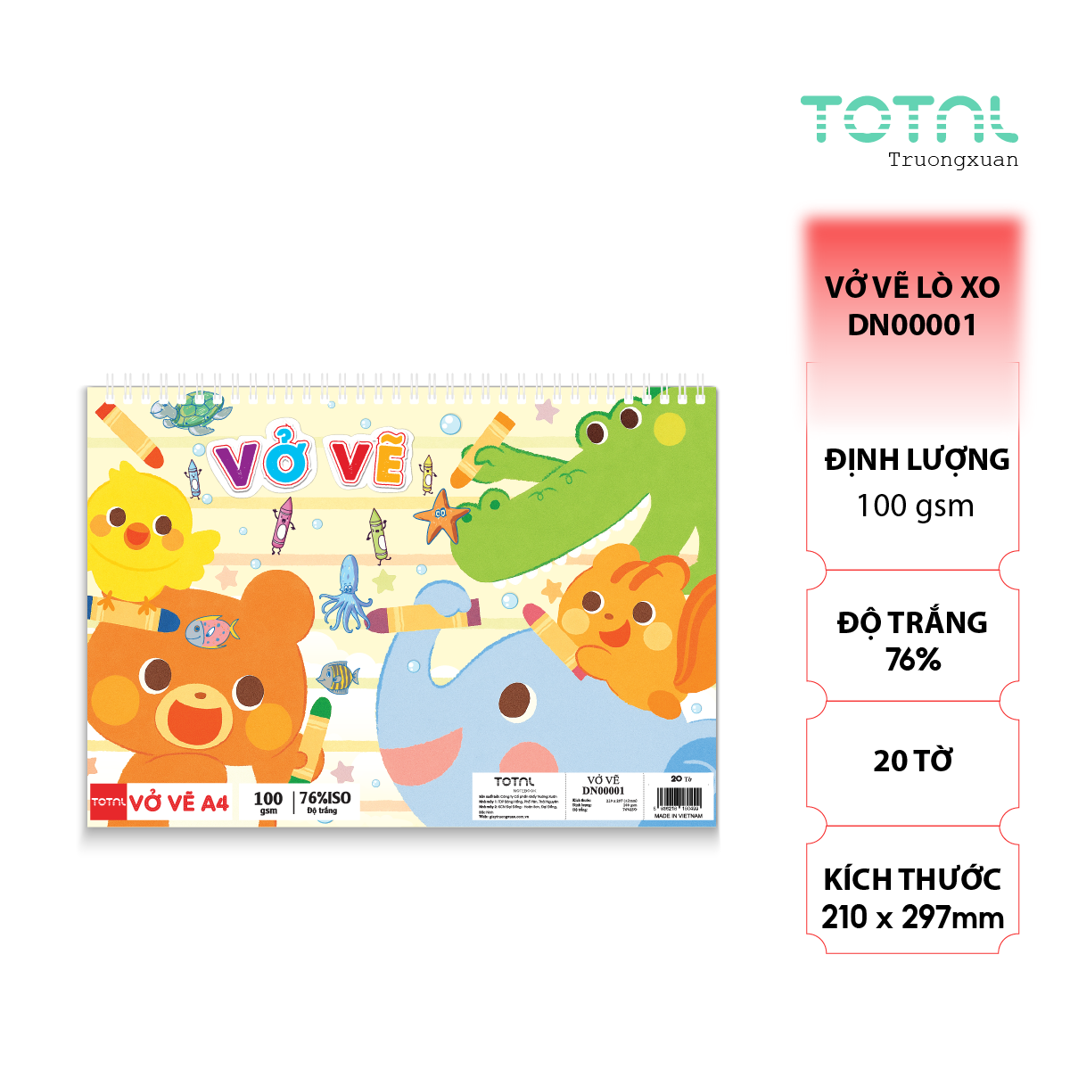 Vở vẽ lò xo chống lóa A4- 20 tờ/ quyển