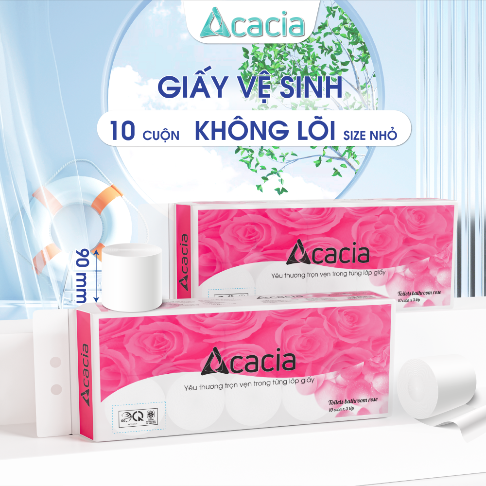 Giấy Toilet ACACIA Hoa Hồng 10 cuộn Không lõi (Hồng)