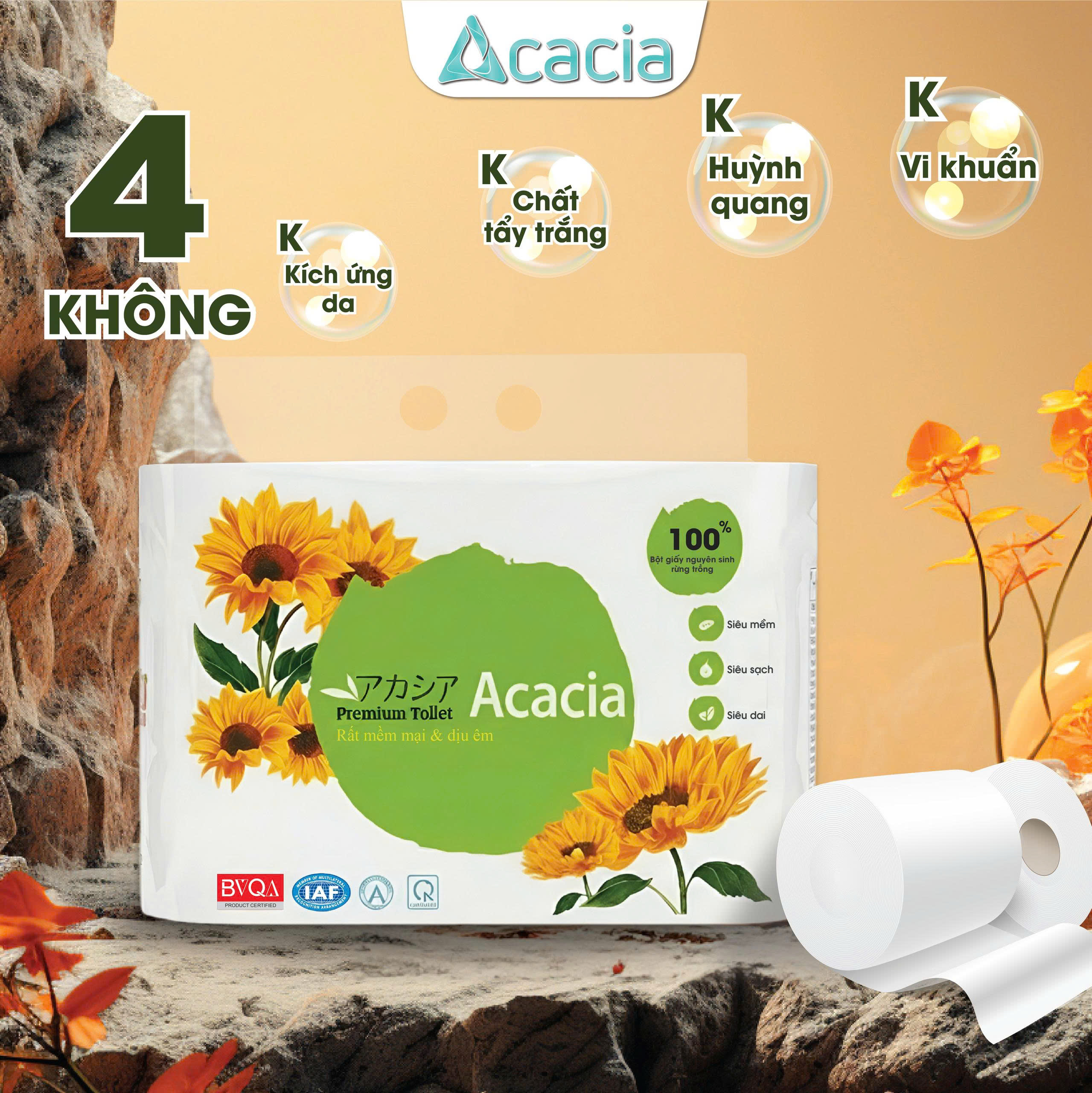 Giấy Toilet ACACIA 6 cuộn không lõi và có lõi  (Xanh)