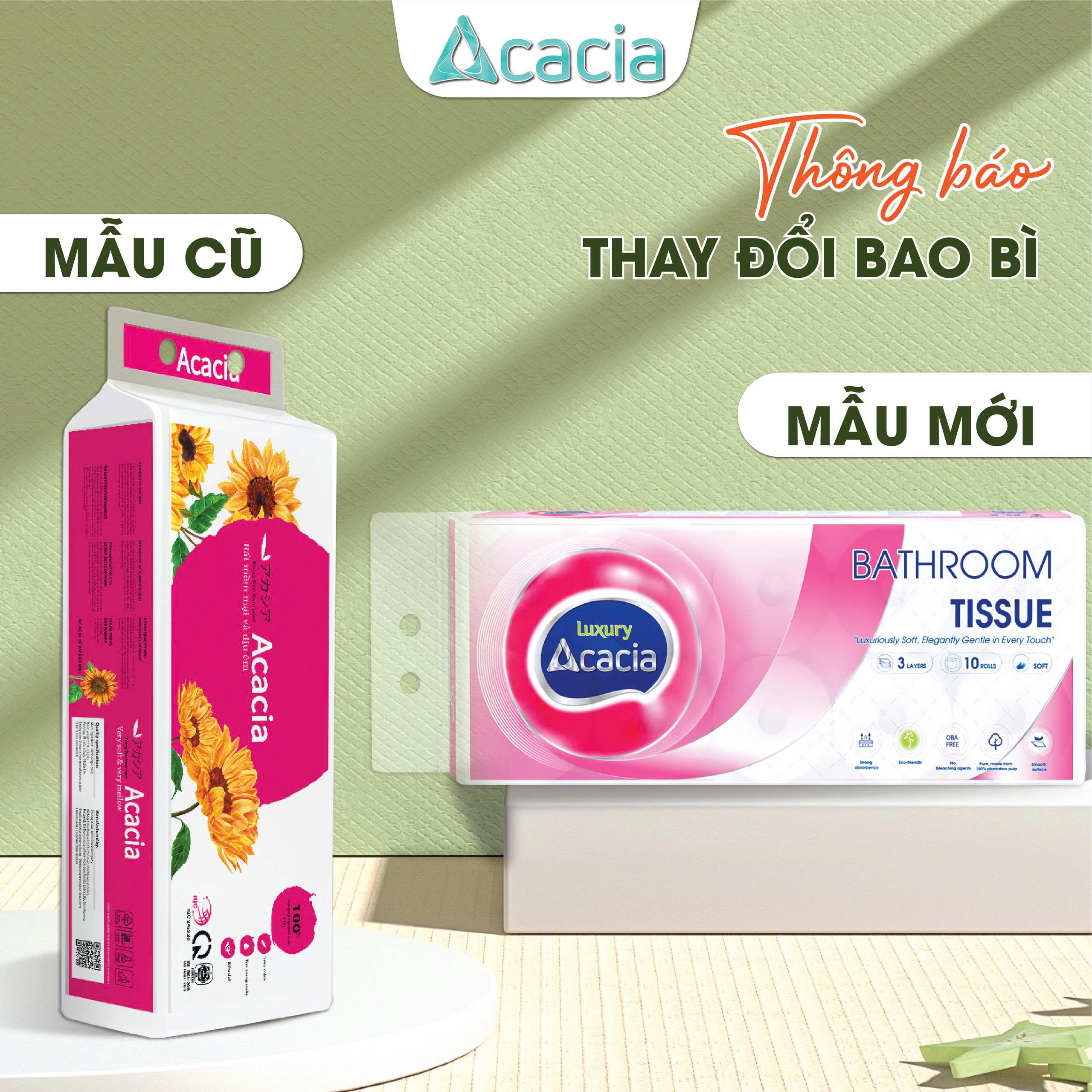 Giấy Toilet ACACIA Hướng dương 10 cuộn có lõi (Hồng)