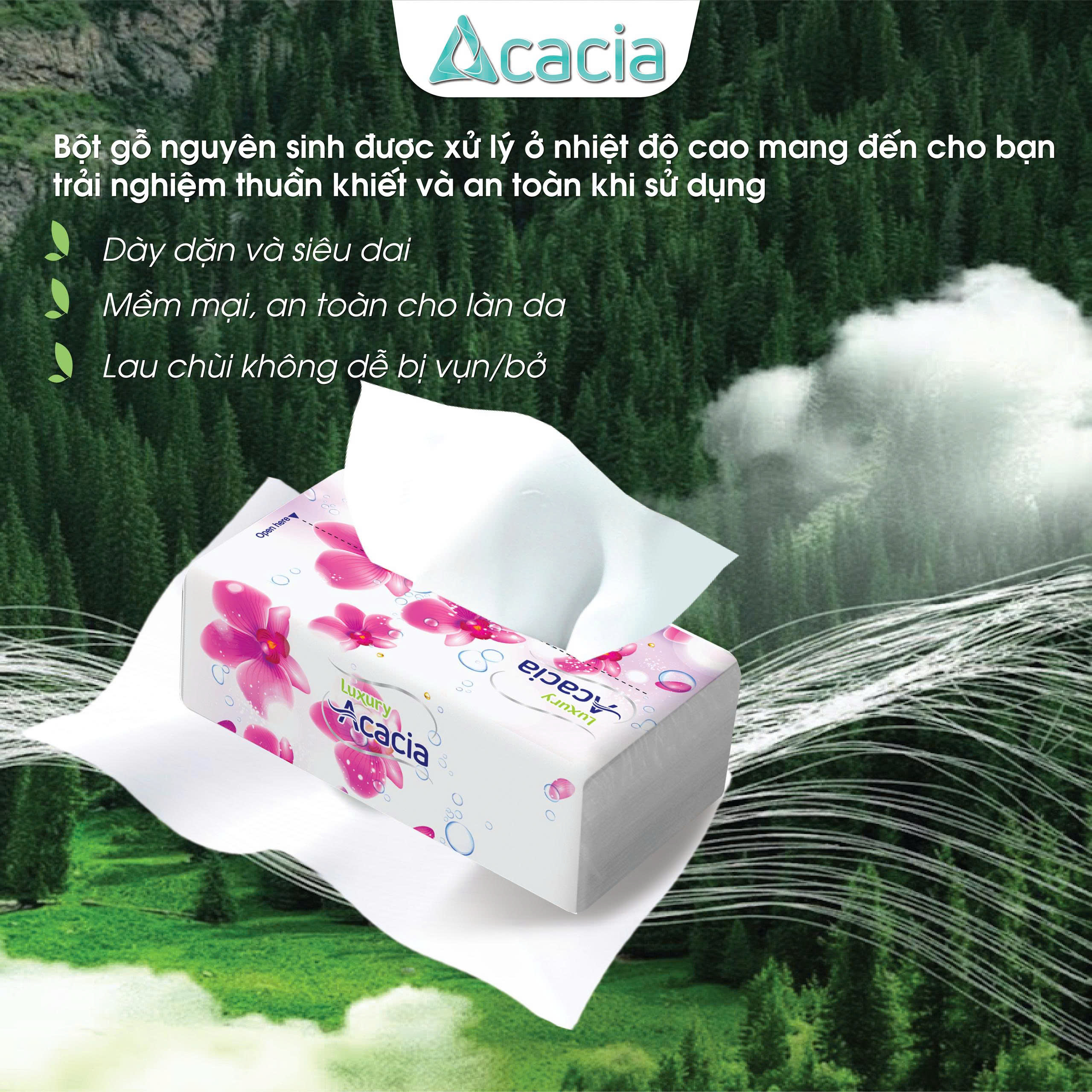 Sản phẩm giấy rút Acacia 540 tờ ( 180 lần rút), 3 lớp sang trọng