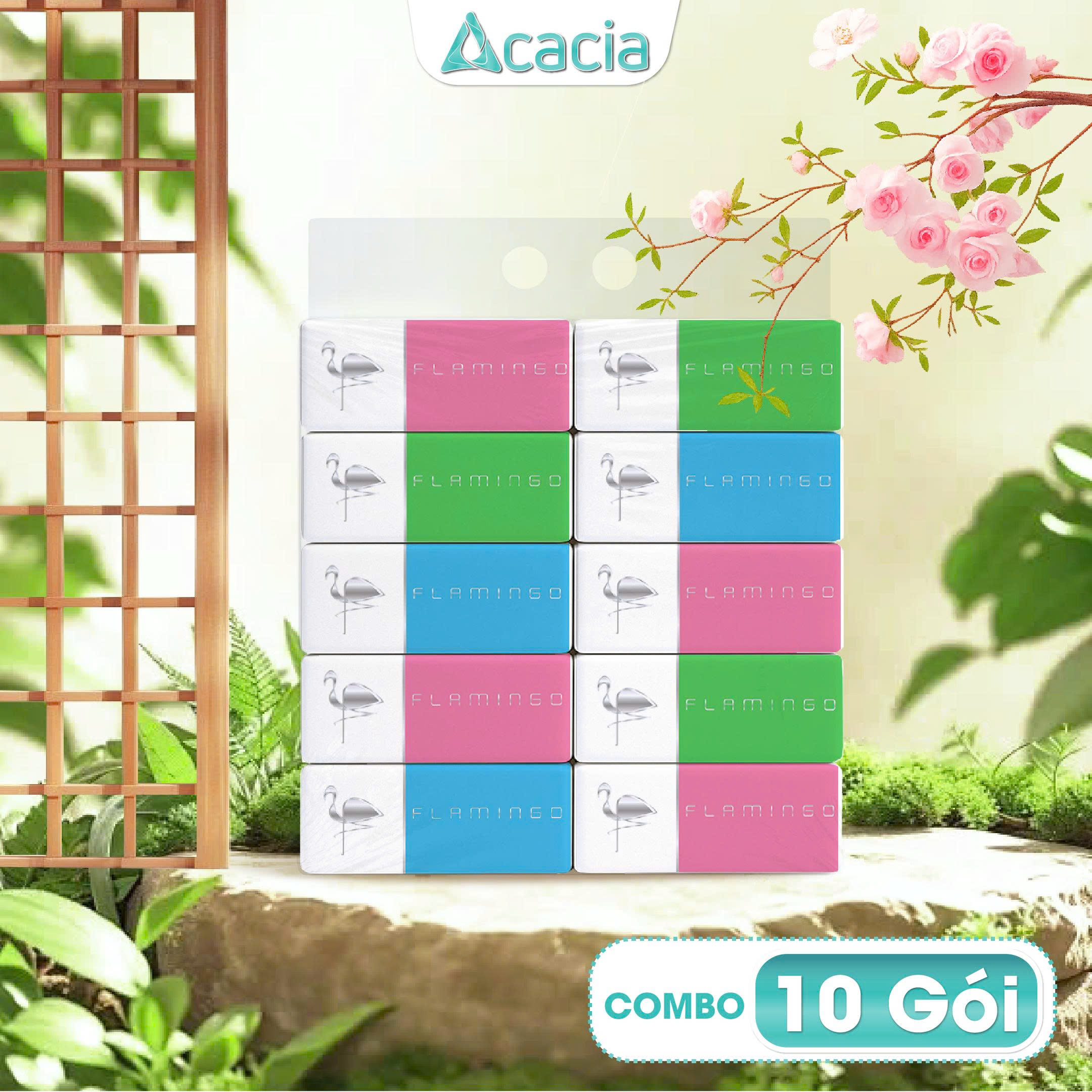 Giấy ăn Acacia Flamingo thùng 30 gói, giấy cao cấp, mềm mịn, siêu tiết kiệm