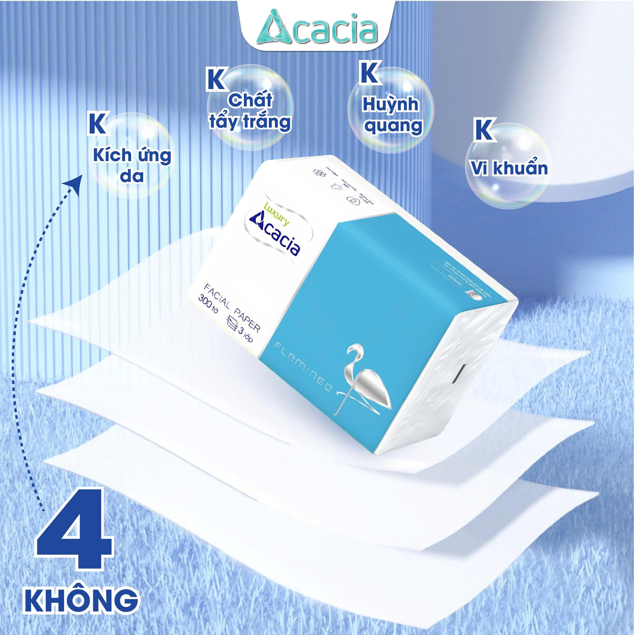 Giấy ăn Acacia Flamingo thùng 30 gói, giấy cao cấp, mềm mịn, siêu tiết kiệm