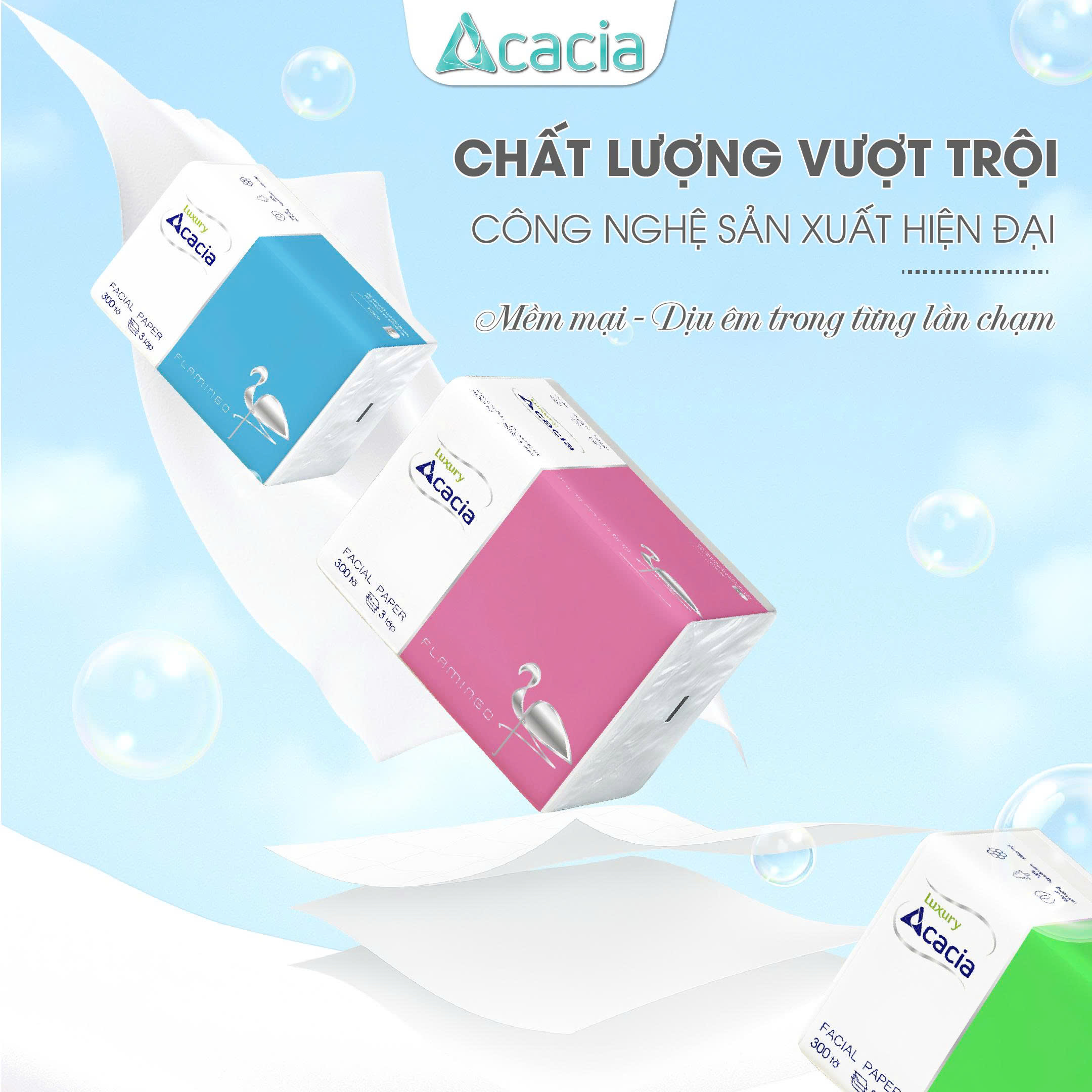 Giấy ăn Acacia Flamingo thùng 30 gói, giấy cao cấp, mềm mịn, siêu tiết kiệm