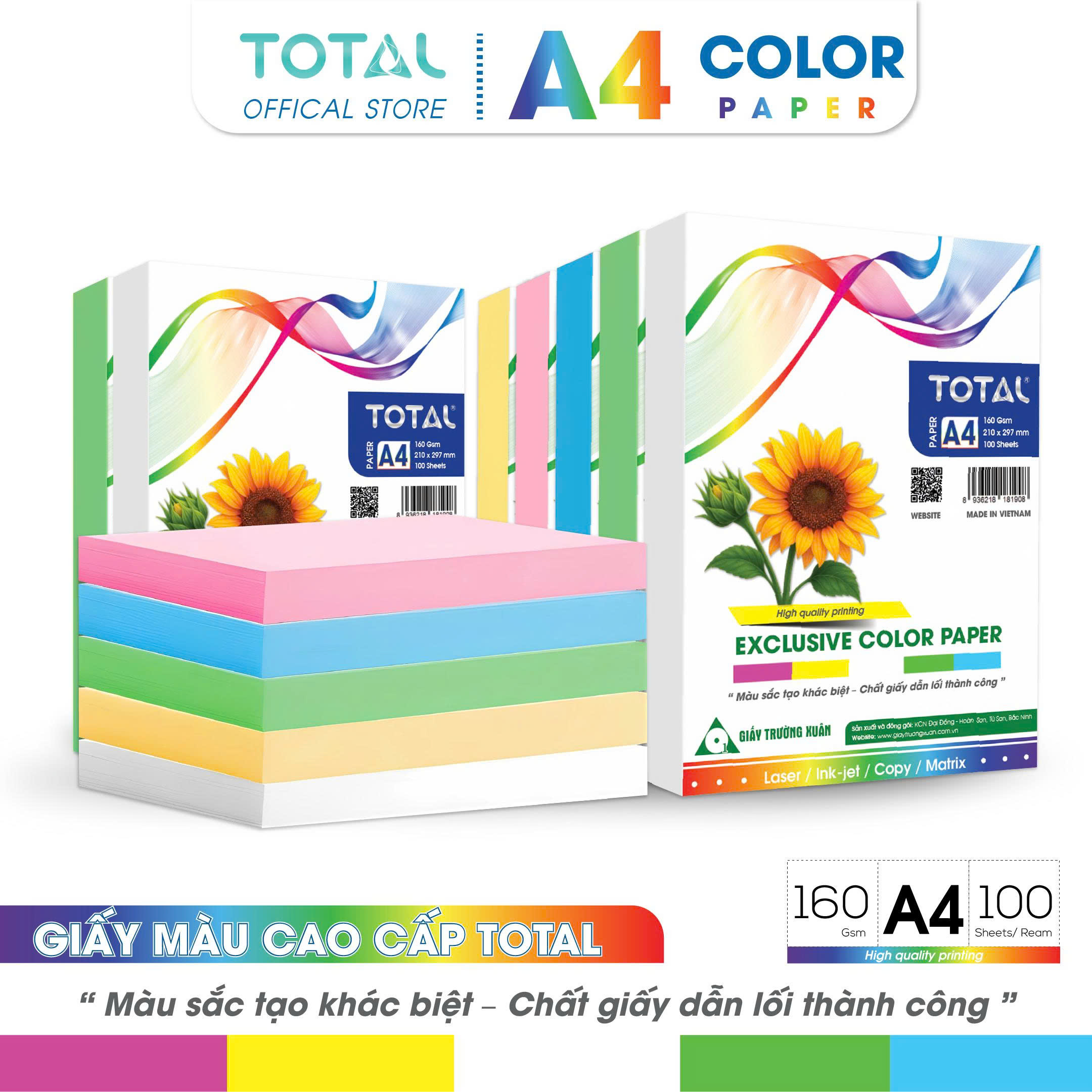 Giấy màu A4 Total định lượng 160gsm