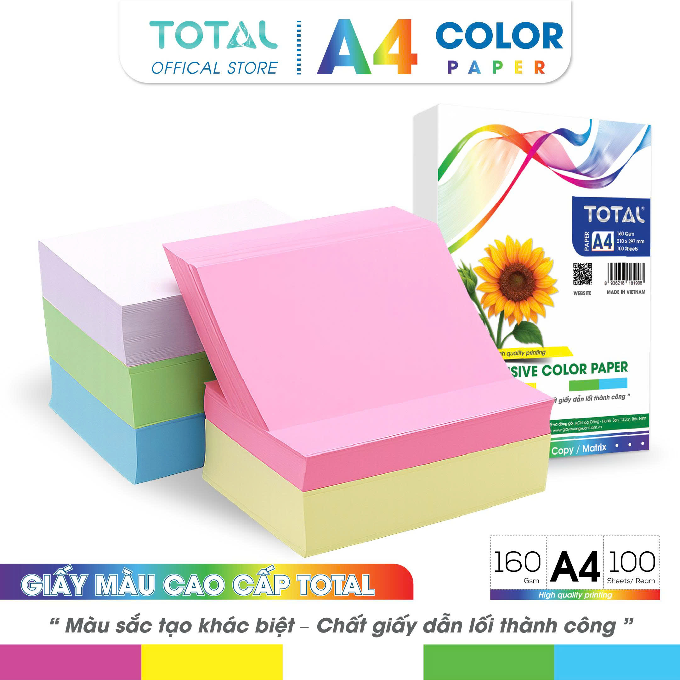 Giấy màu A4 Total định lượng 160gsm