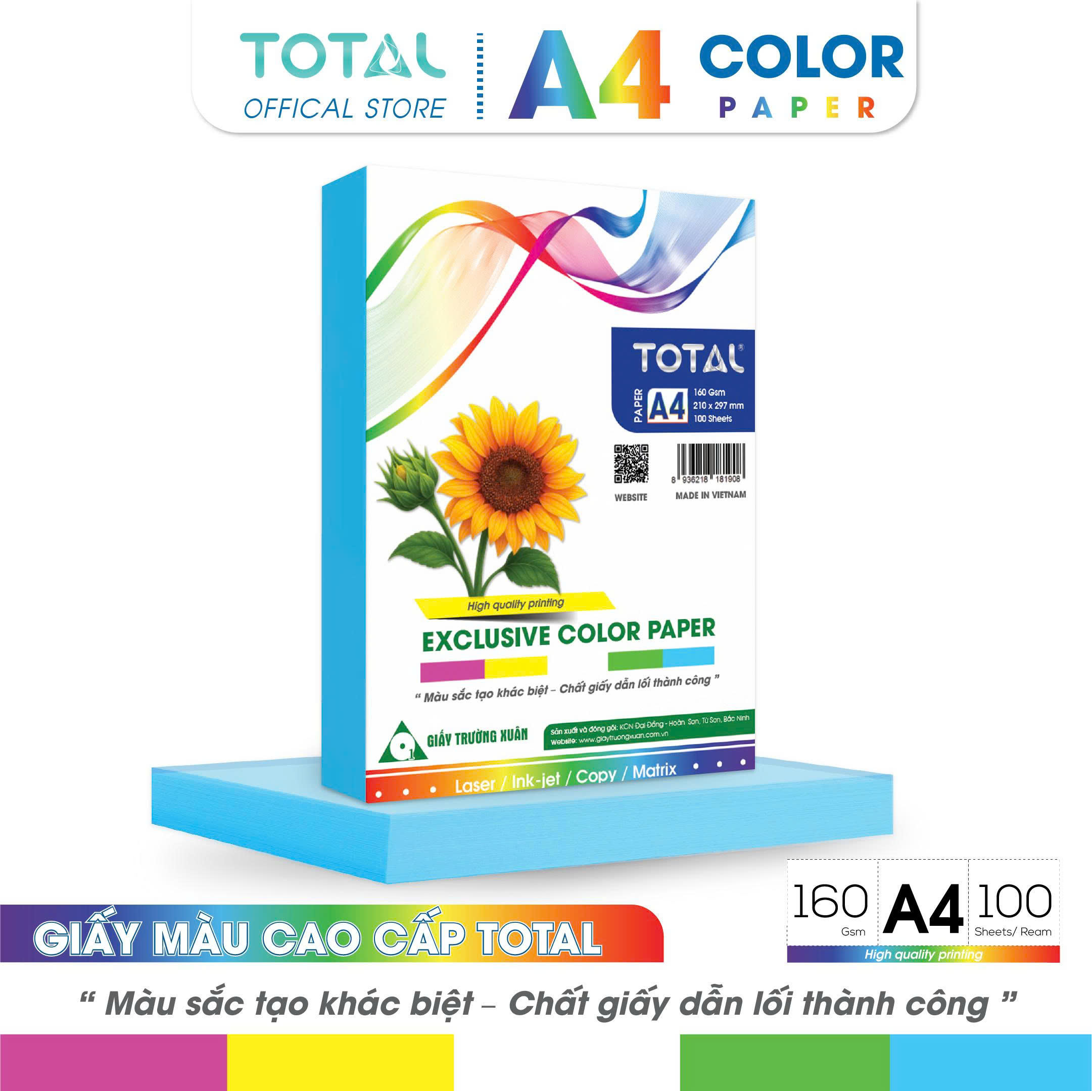 Giấy màu A4 Total định lượng 160gsm