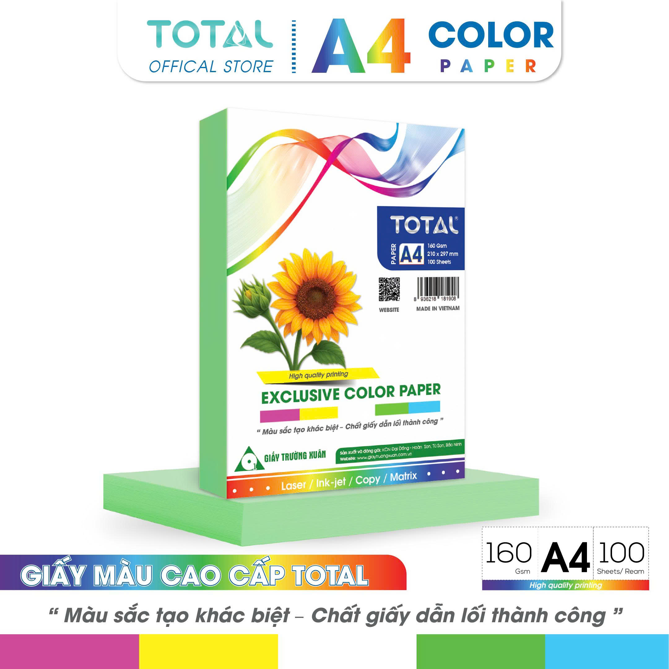 Giấy màu A4 Total định lượng 160gsm