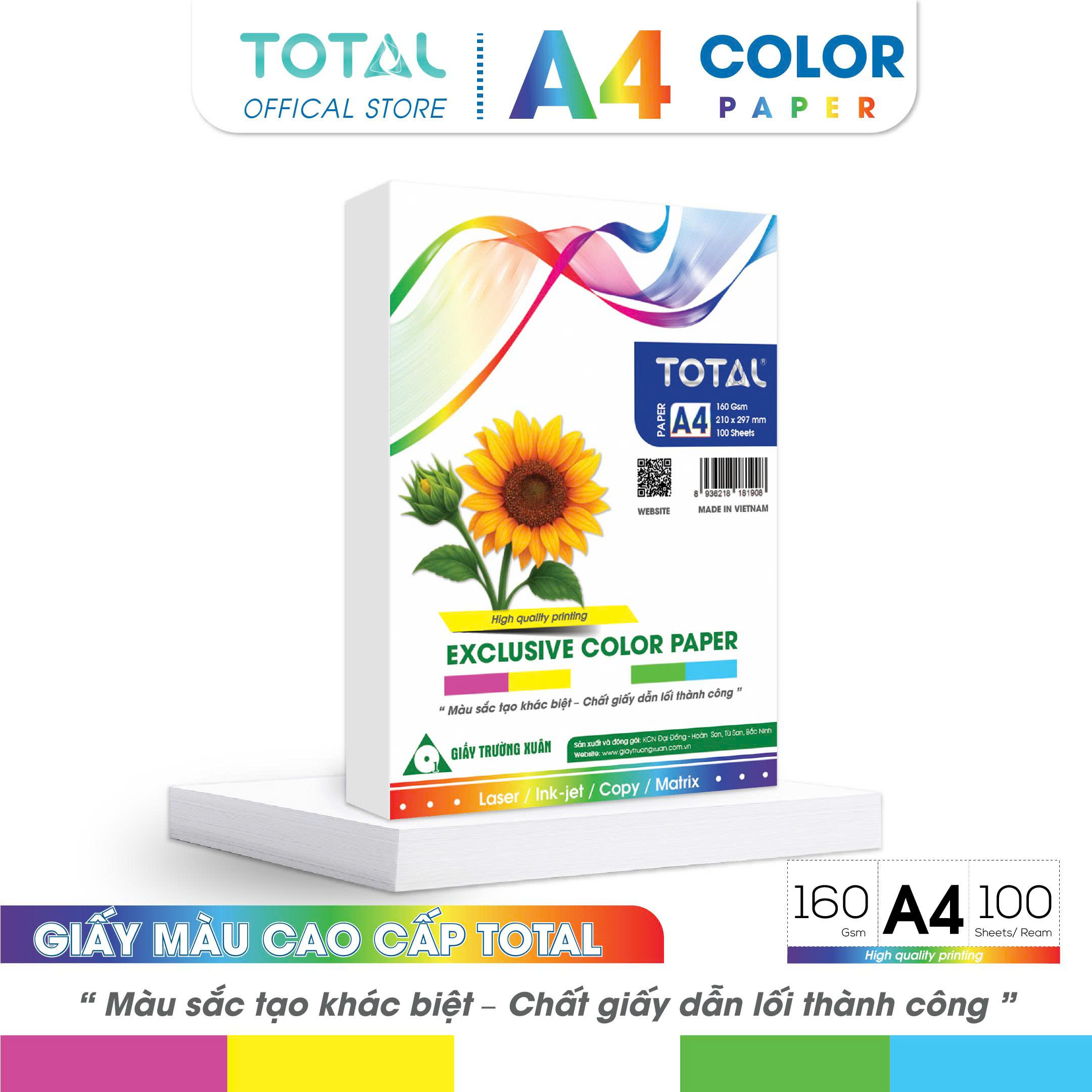 Giấy màu A4 Total định lượng 160gsm