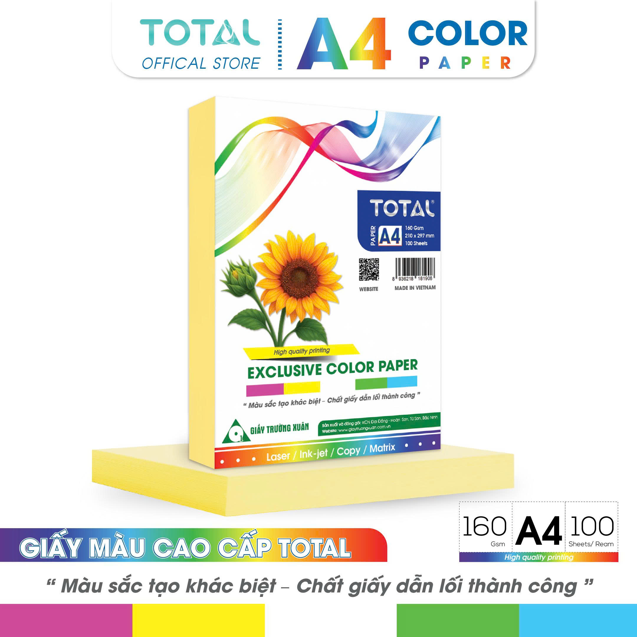 Giấy màu A4 Total định lượng 160gsm