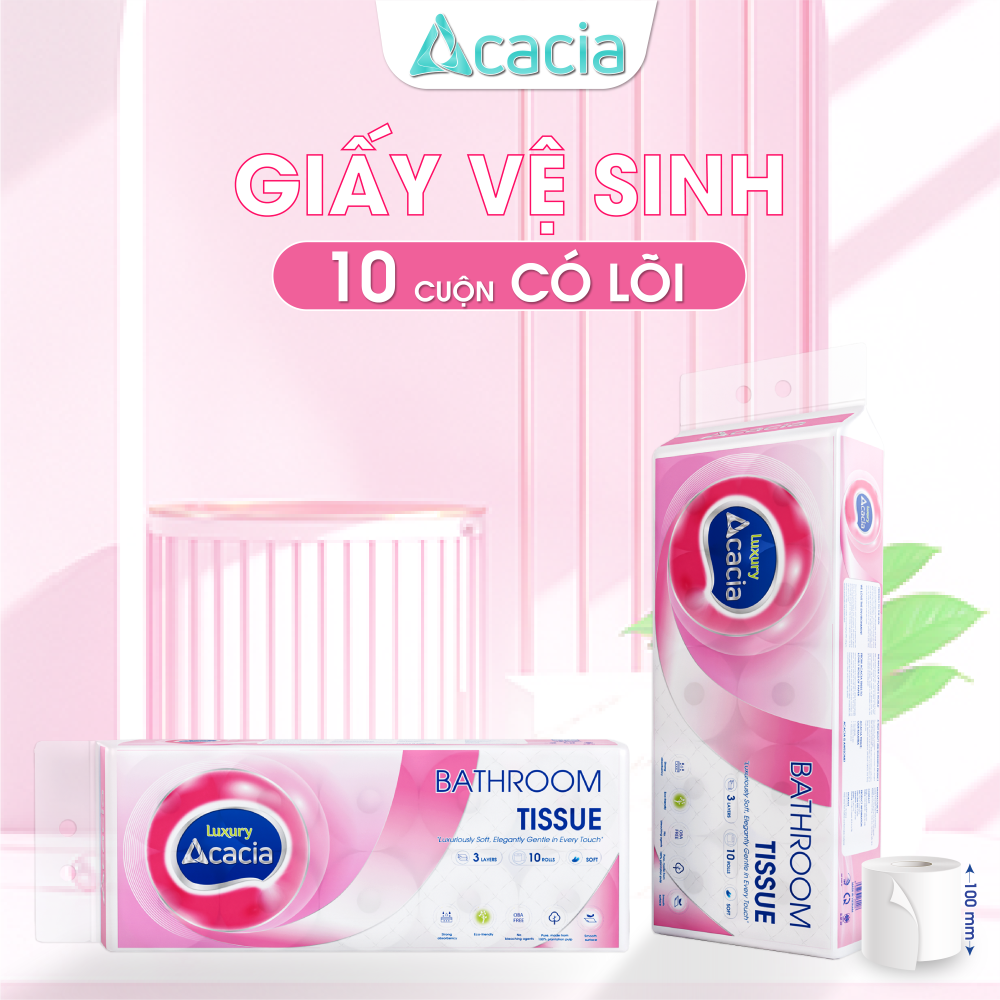 Giấy Toilet ACACIA T15 Luxury 10 cuộn có lõi (Hồng)