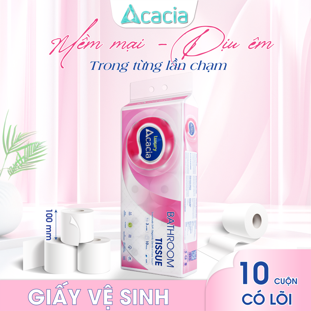 Giấy Toilet ACACIA T15 Luxury 10 cuộn có lõi (Hồng)