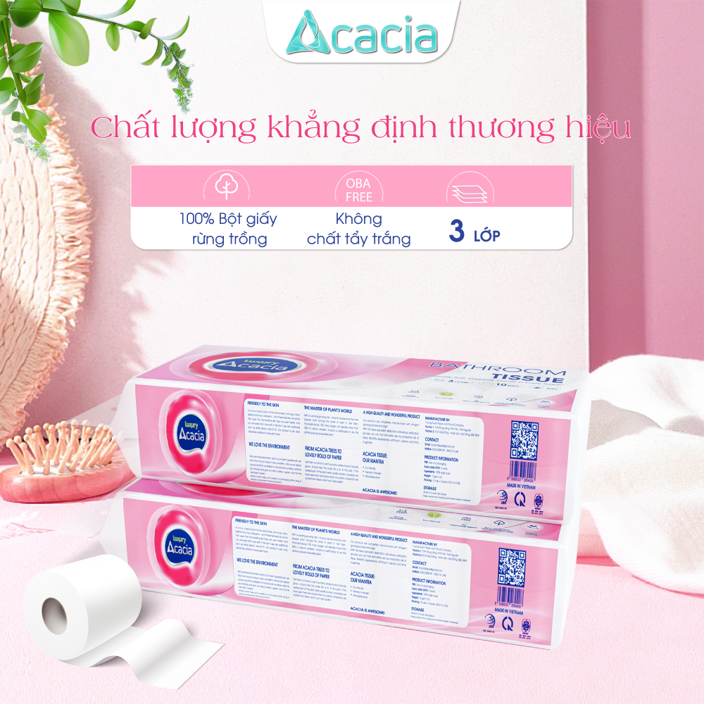 Giấy Toilet ACACIA T15 Luxury 10 cuộn có lõi (Hồng)