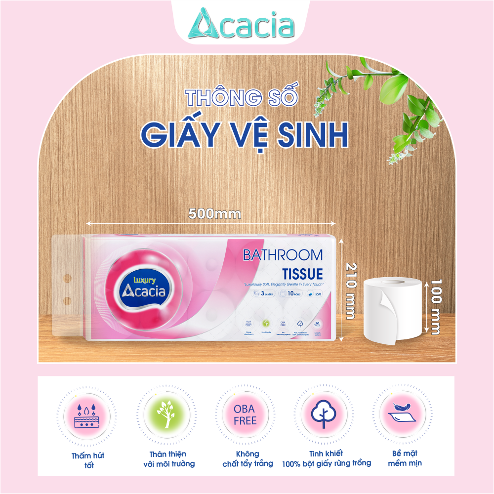 Giấy Toilet ACACIA T15 Luxury 10 cuộn có lõi (Hồng)