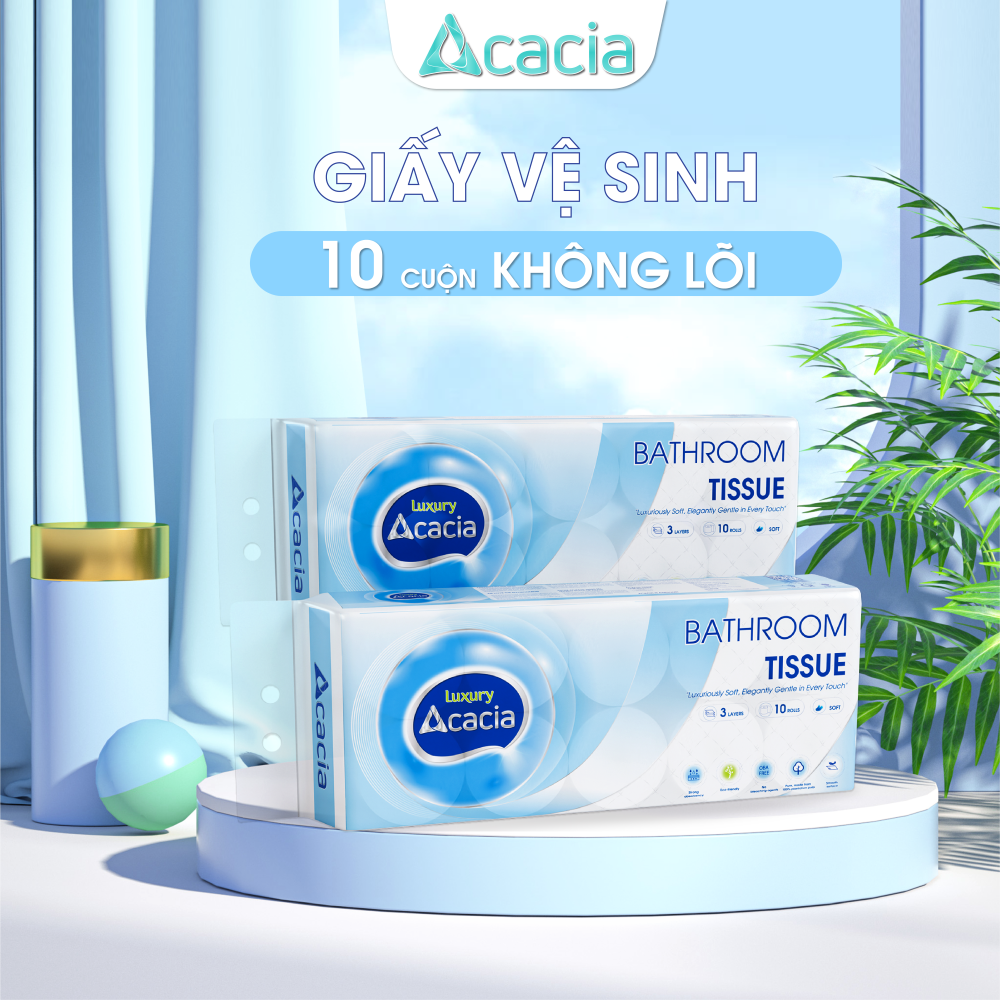 Giấy Toilet ACACIA T15 Luxury 10 cuộn không lõi (Xanh)