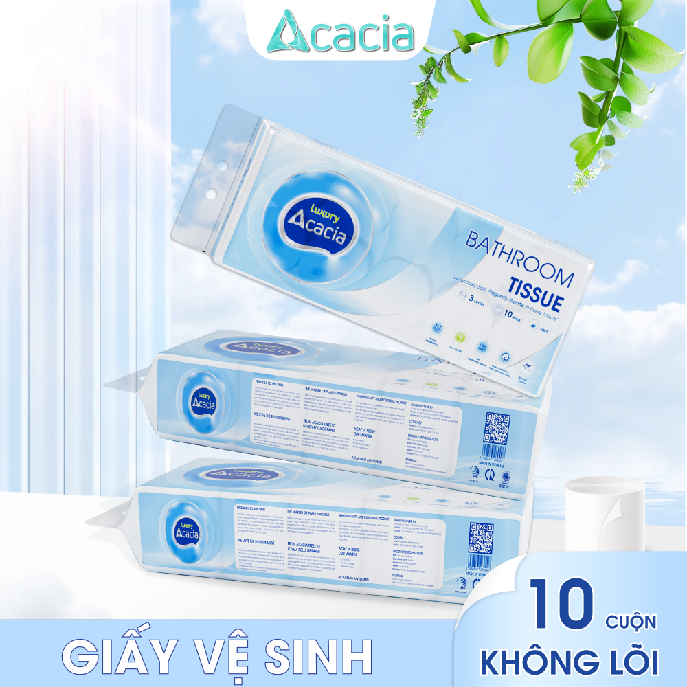 Giấy Toilet ACACIA T15 Luxury 10 cuộn không lõi (Xanh)
