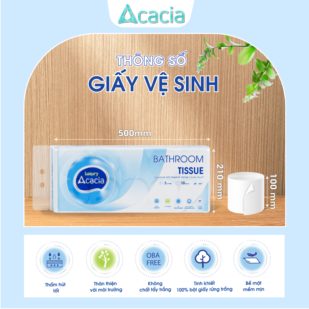 Giấy Toilet ACACIA T15 Luxury 10 cuộn không lõi (Xanh)