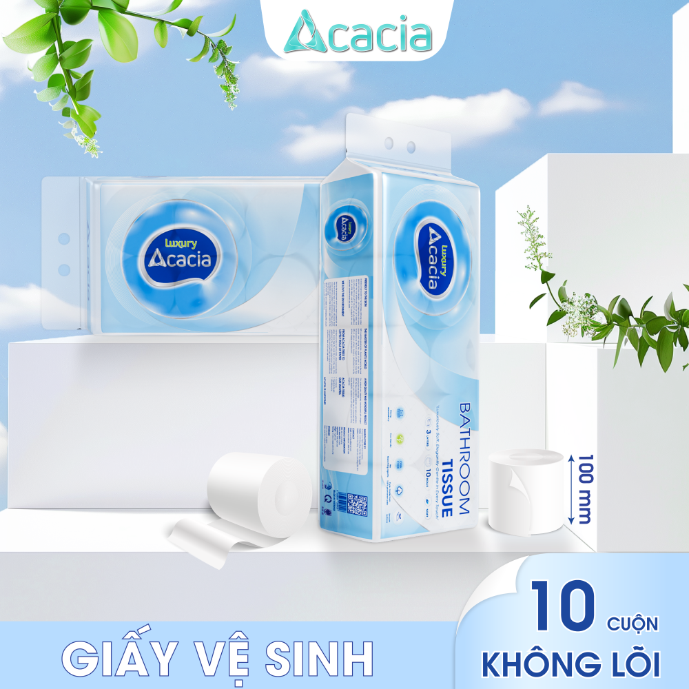 Giấy Toilet ACACIA T15 Luxury 10 cuộn không lõi (Xanh)