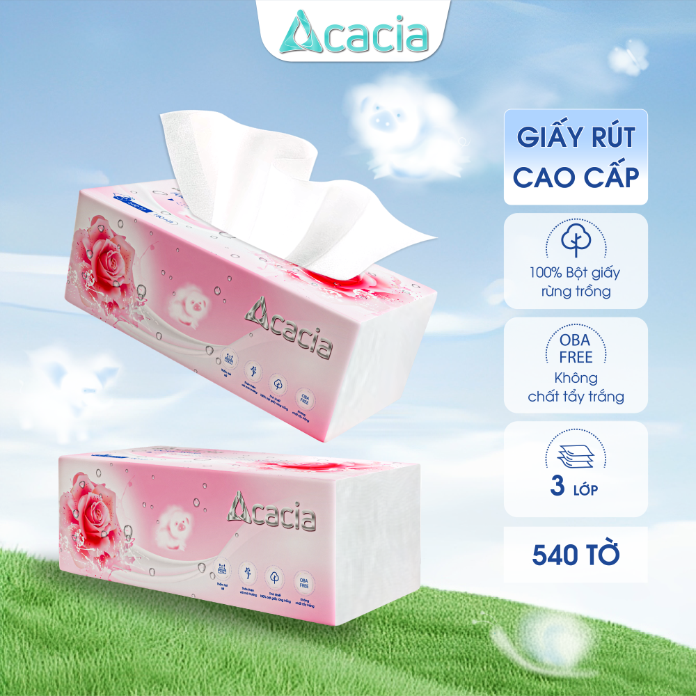 Sản phẩm giấy rút Acacia 540 tờ ( 180 lần rút), 3 lớp sang trọng