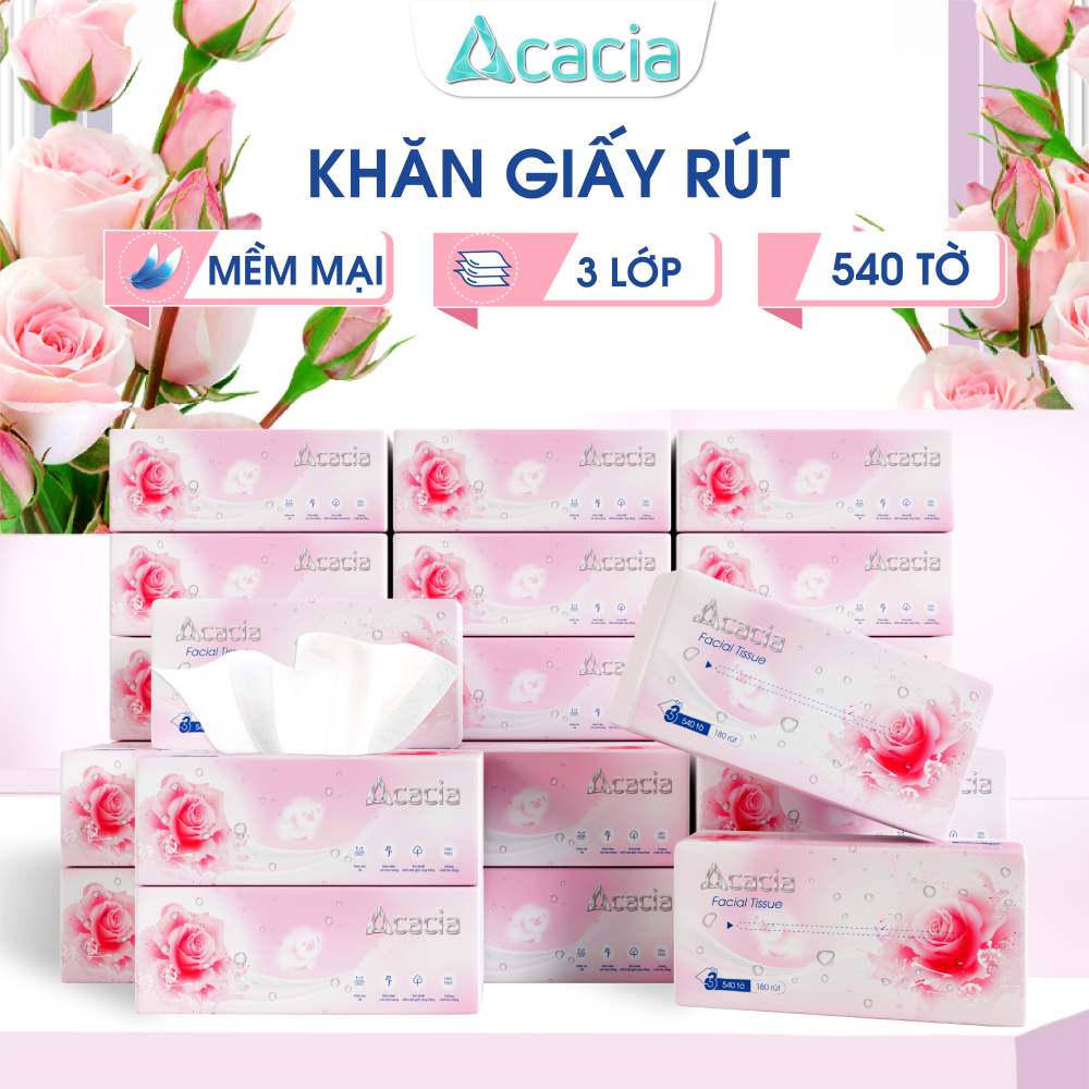 Sản phẩm giấy rút Acacia 540 tờ ( 180 lần rút), 3 lớp sang trọng