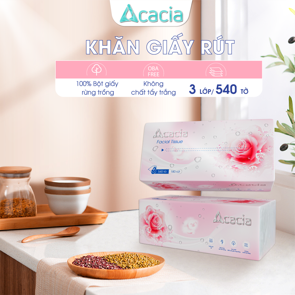 Sản phẩm giấy rút Acacia 540 tờ ( 180 lần rút), 3 lớp sang trọng