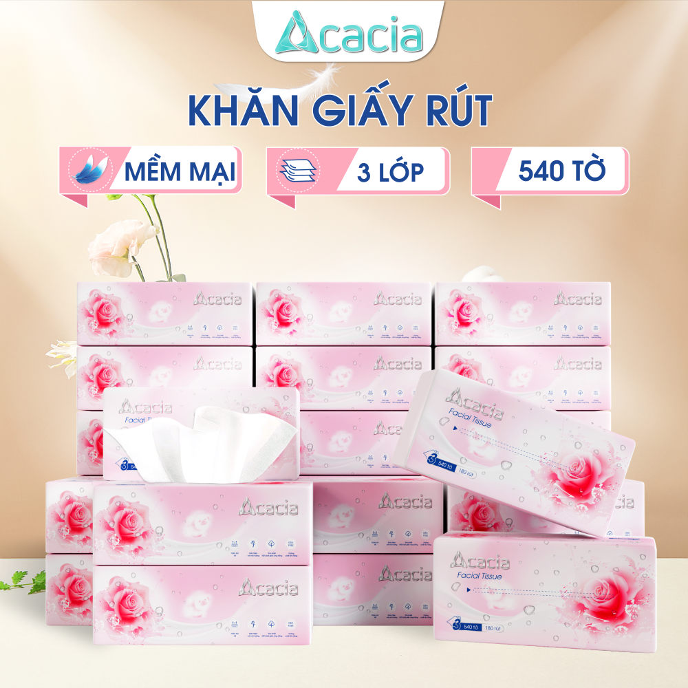 Sản phẩm giấy rút Acacia 540 tờ ( 180 lần rút), 3 lớp sang trọng