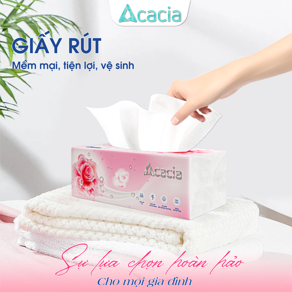 Sản phẩm giấy rút Acacia 540 tờ ( 180 lần rút), 3 lớp sang trọng