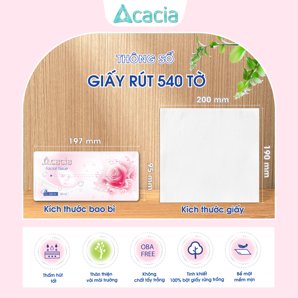 Sản phẩm giấy rút Acacia 540 tờ ( 180 lần rút), 3 lớp sang trọng