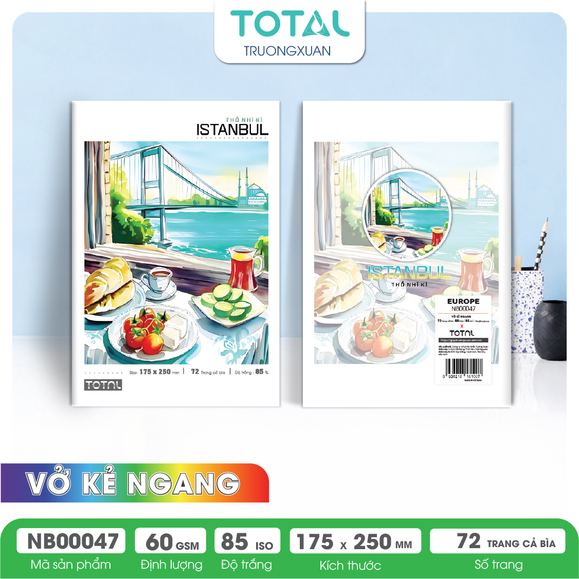 Vở kẻ ngang Total Europe 72 trang
