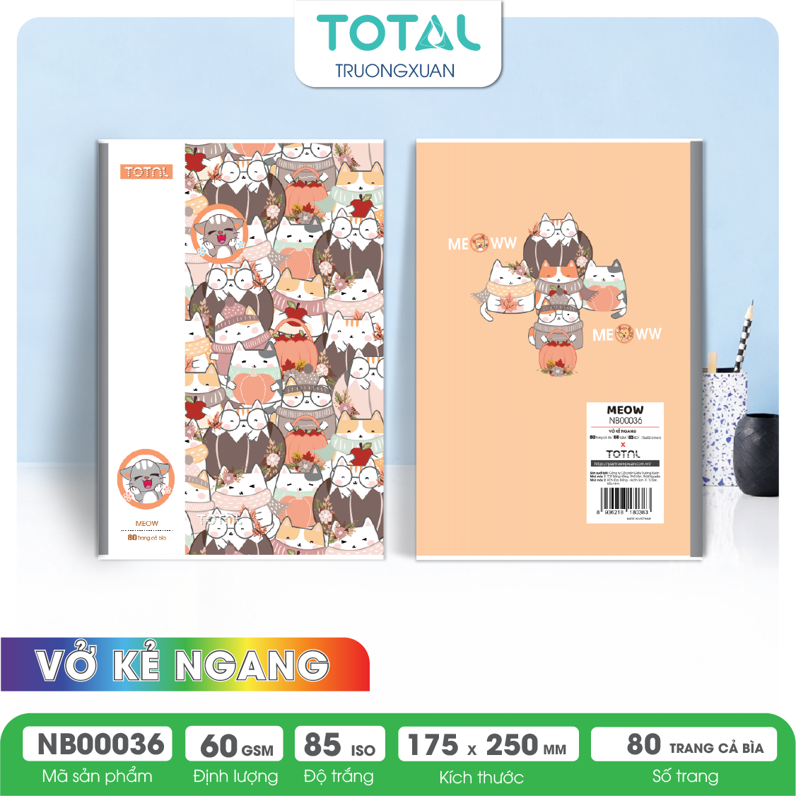 Vở kẻ ngang Total Meow 80 trang