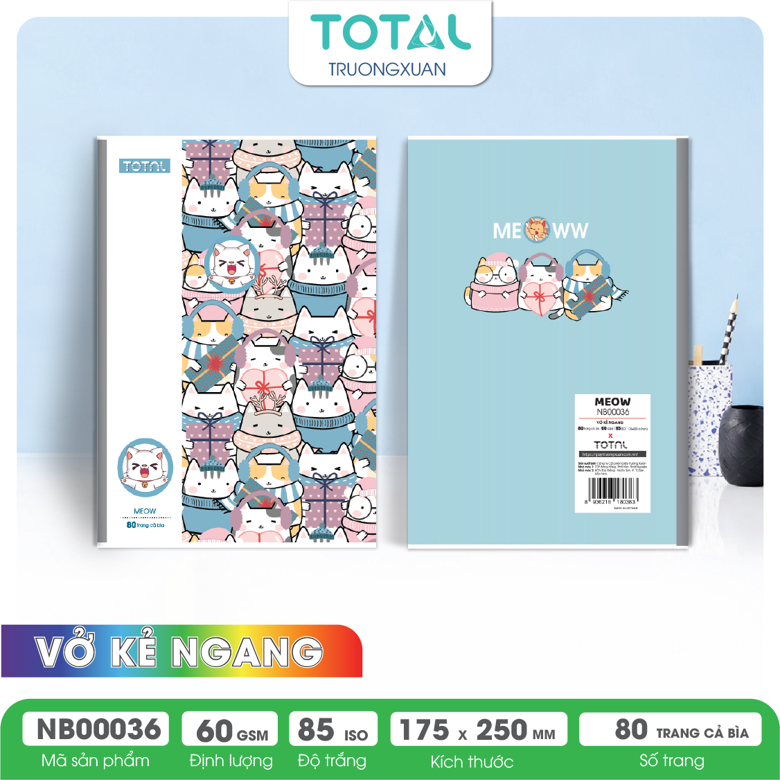 Vở kẻ ngang Total Meow 80 trang