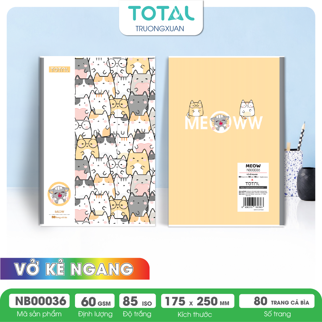 Vở kẻ ngang Total Meow 80 trang