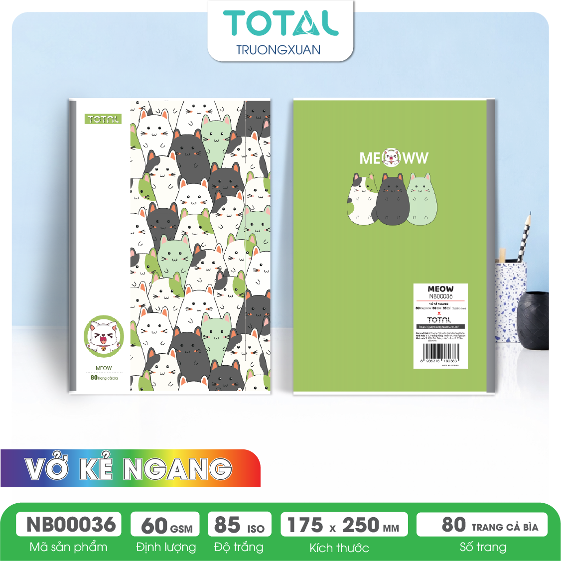 Vở kẻ ngang Total Meow 80 trang