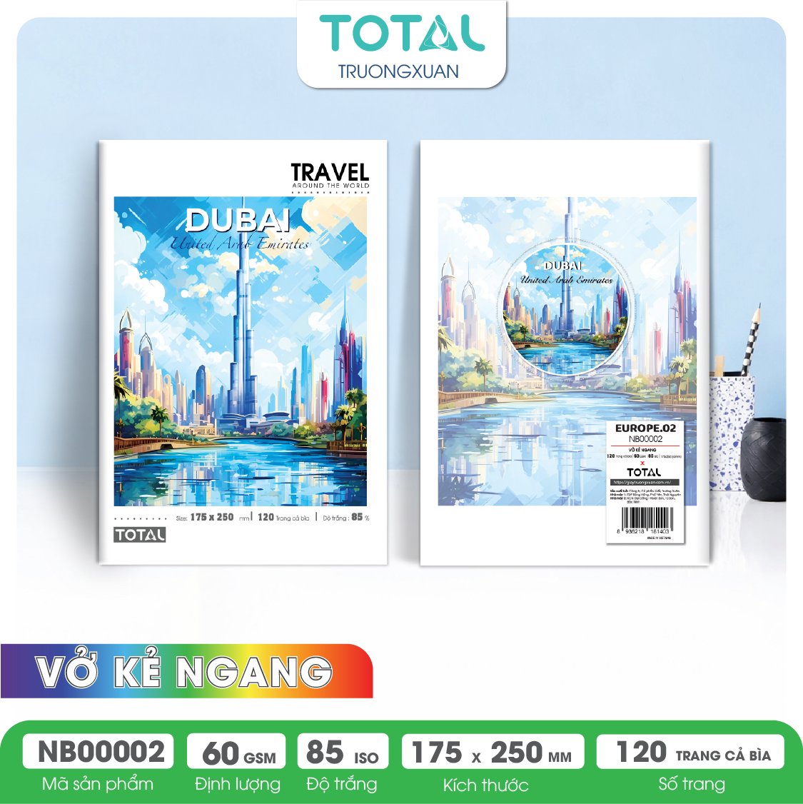 Vở kẻ ngang Total Europe.02 120 trang