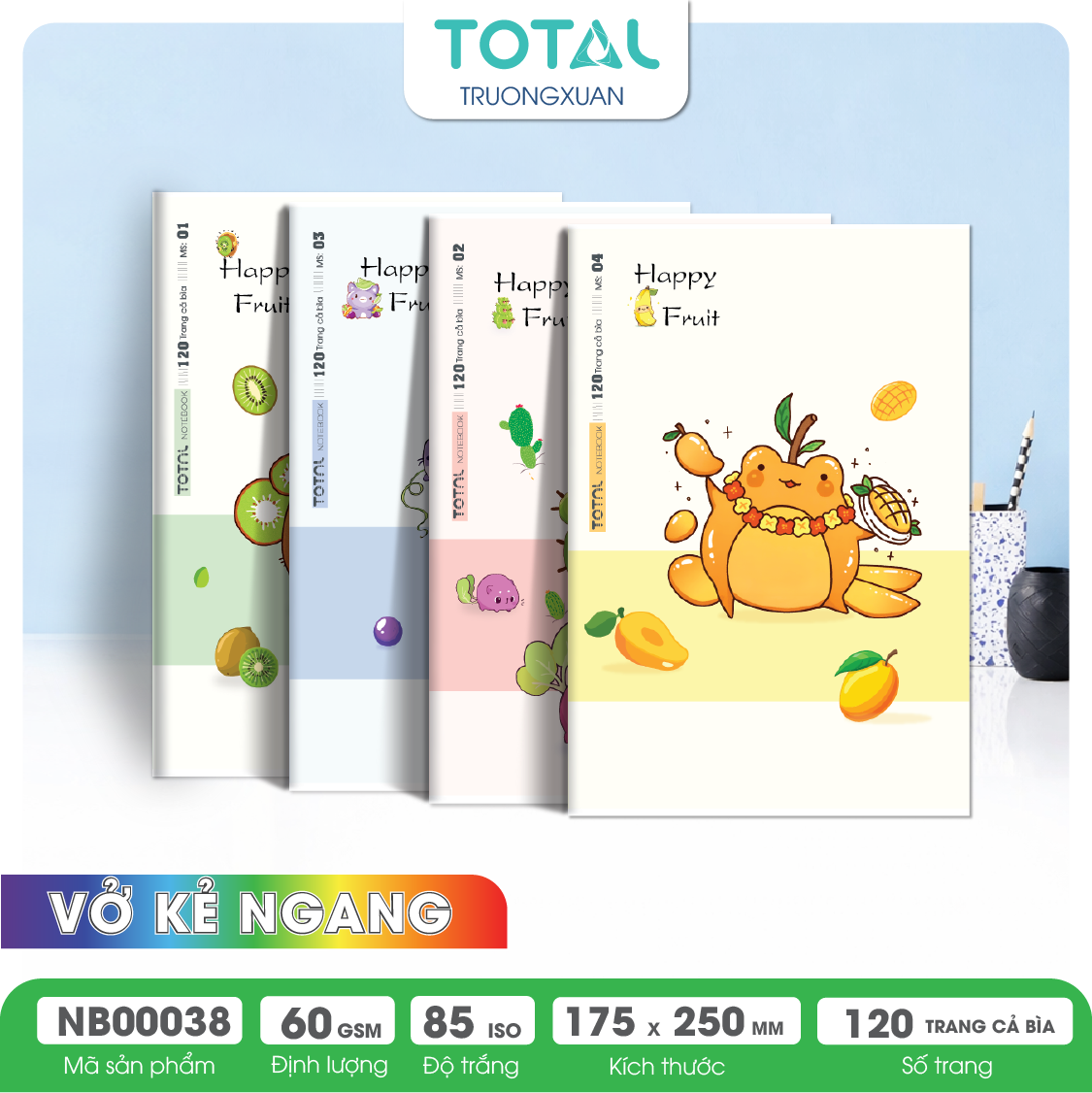 Vở kẻ ngang Total Happy Fruit 120 trang