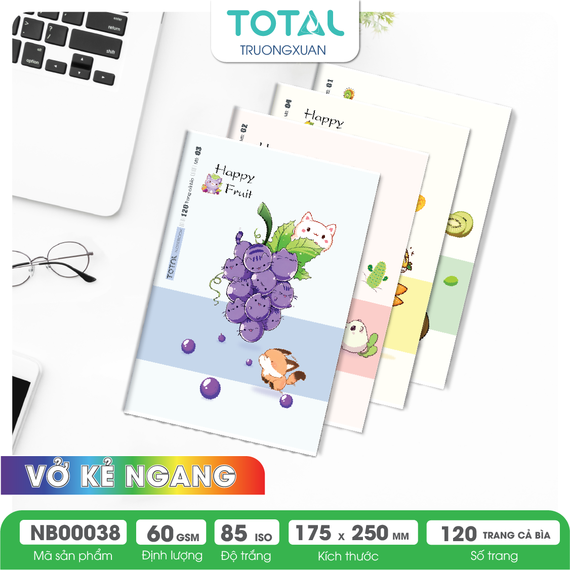 Vở kẻ ngang Total Happy Fruit 120 trang