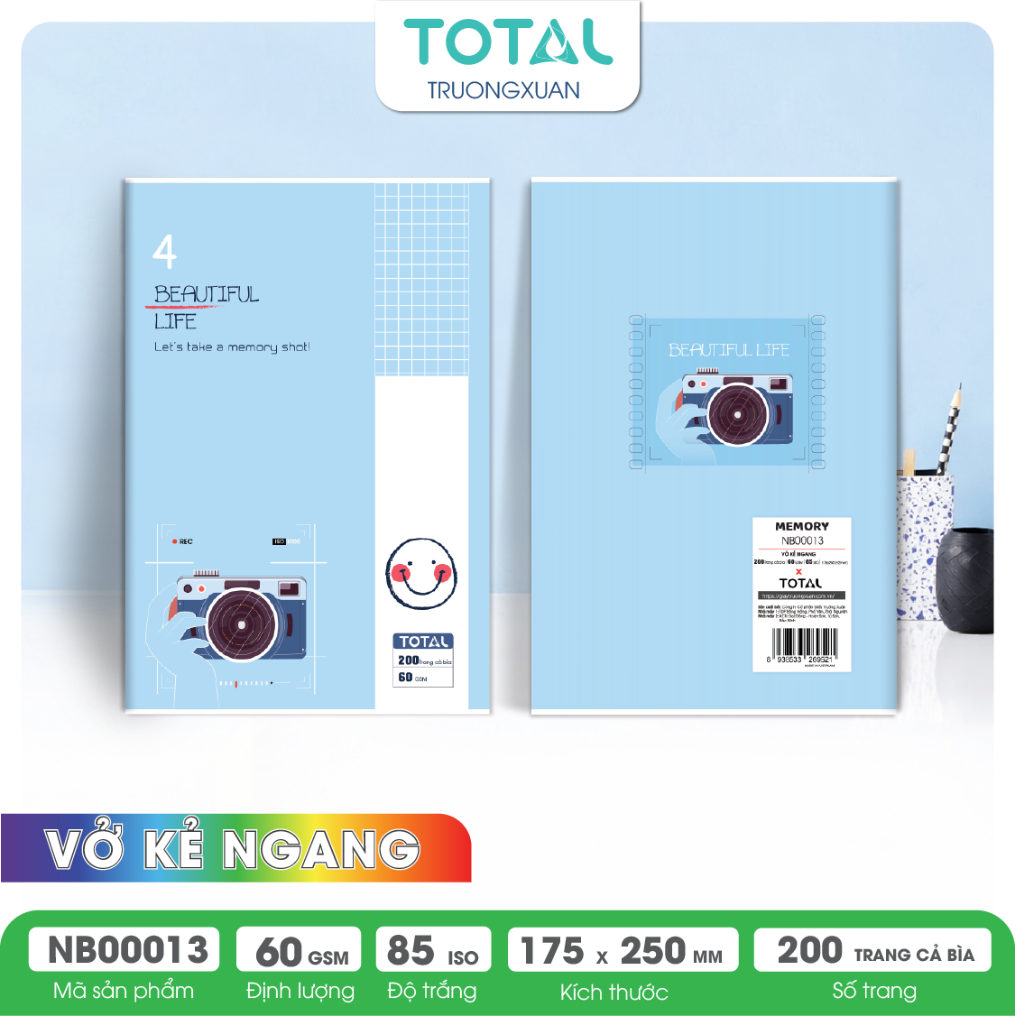 Vở kẻ ngang Total Memory 200 trang