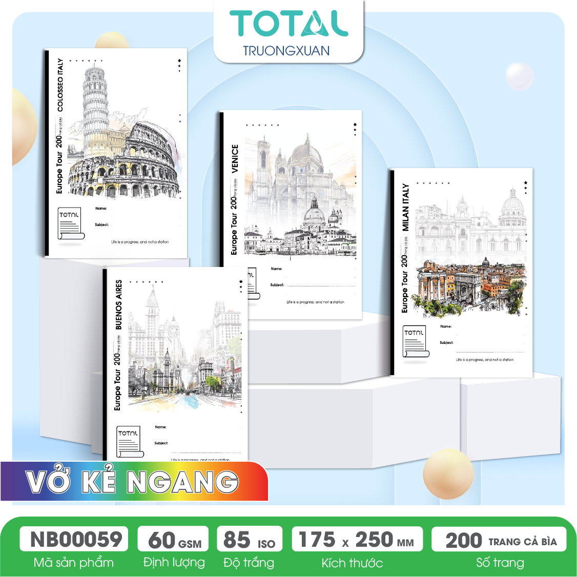 Vở kẻ ngang Total Europe Tour 200 trang