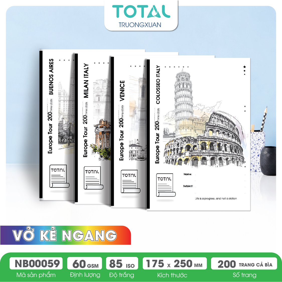 Vở kẻ ngang Total Europe Tour 200 trang