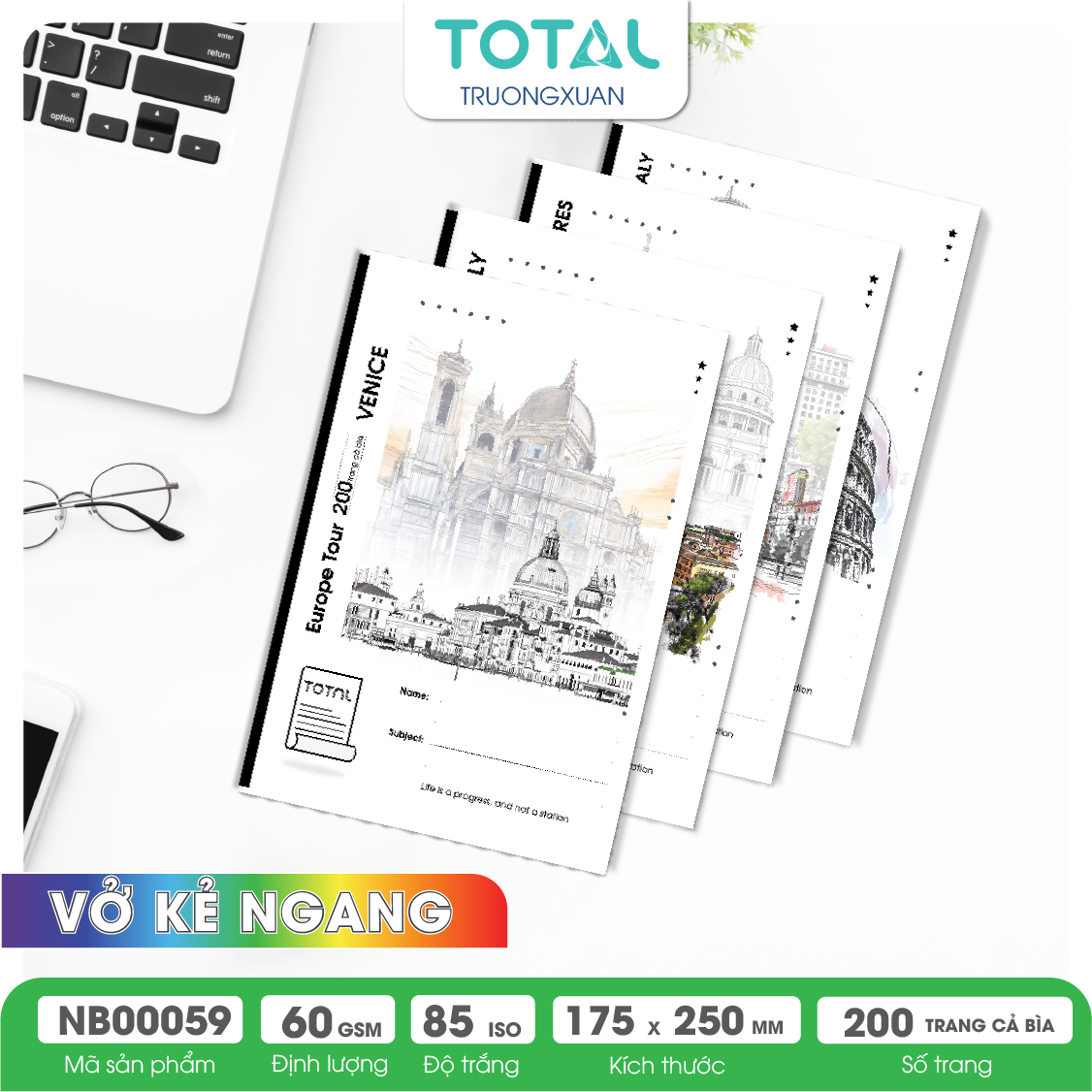 Vở kẻ ngang Total Europe Tour 200 trang