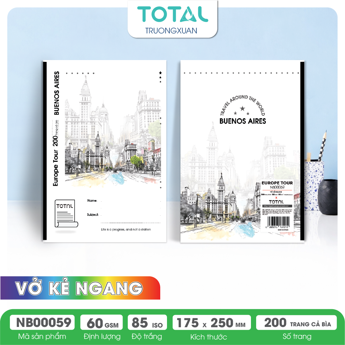 Vở kẻ ngang Total Europe Tour 200 trang