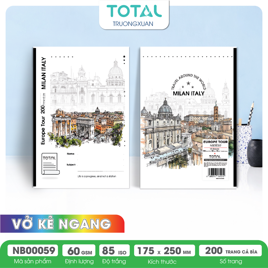 Vở kẻ ngang Total Europe Tour 200 trang