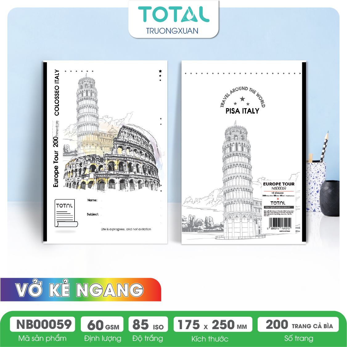 Vở kẻ ngang Total Europe Tour 200 trang