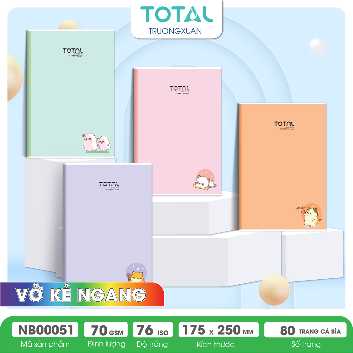 Vở kẻ ngang chống lóa Total My Pet 80 trang