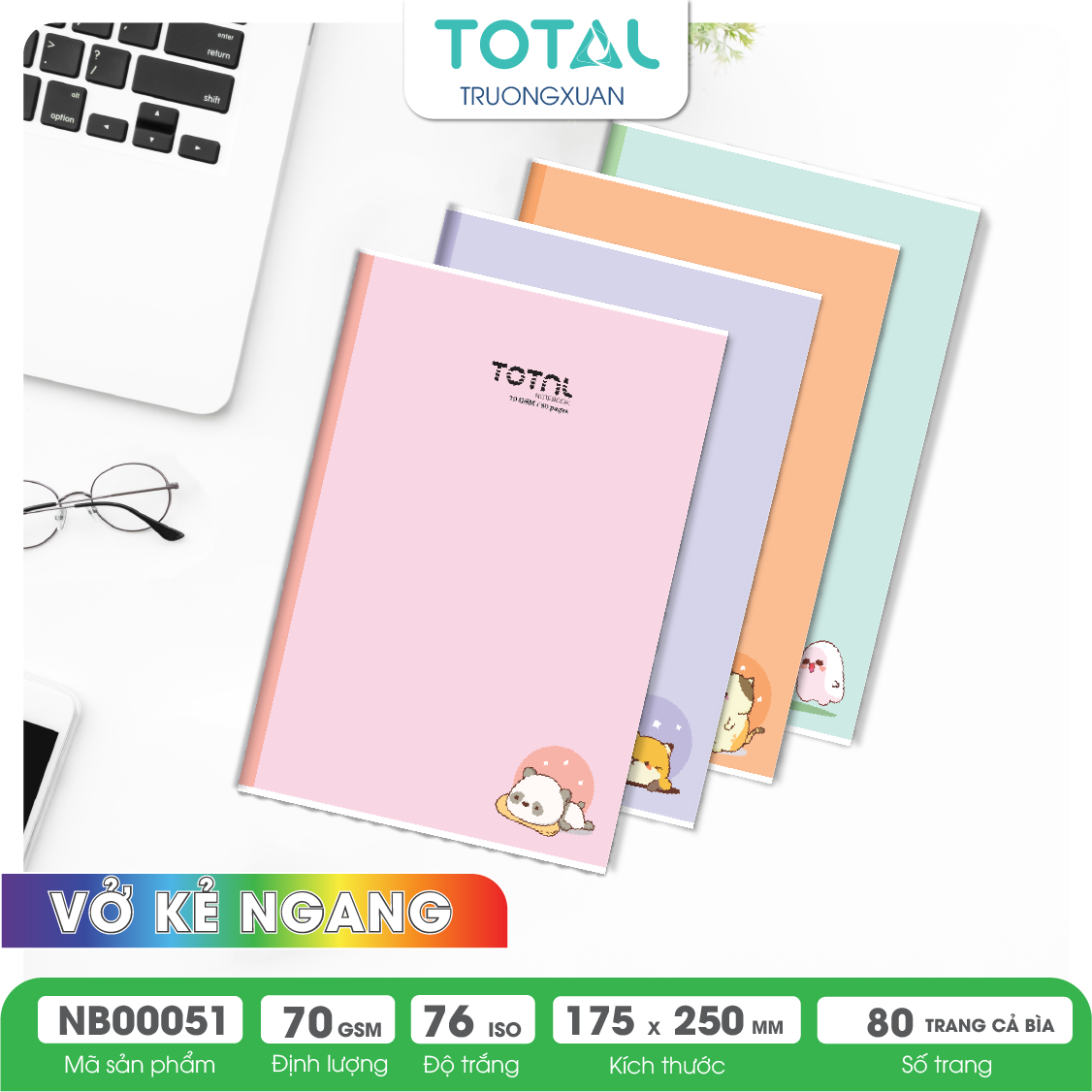 Vở kẻ ngang chống lóa Total My Pet 80 trang