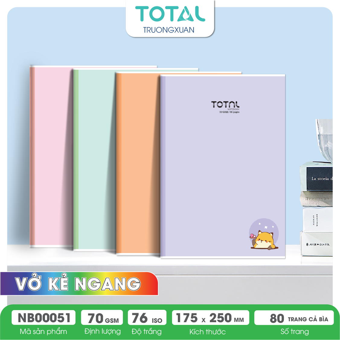 Vở kẻ ngang chống lóa Total My Pet 80 trang