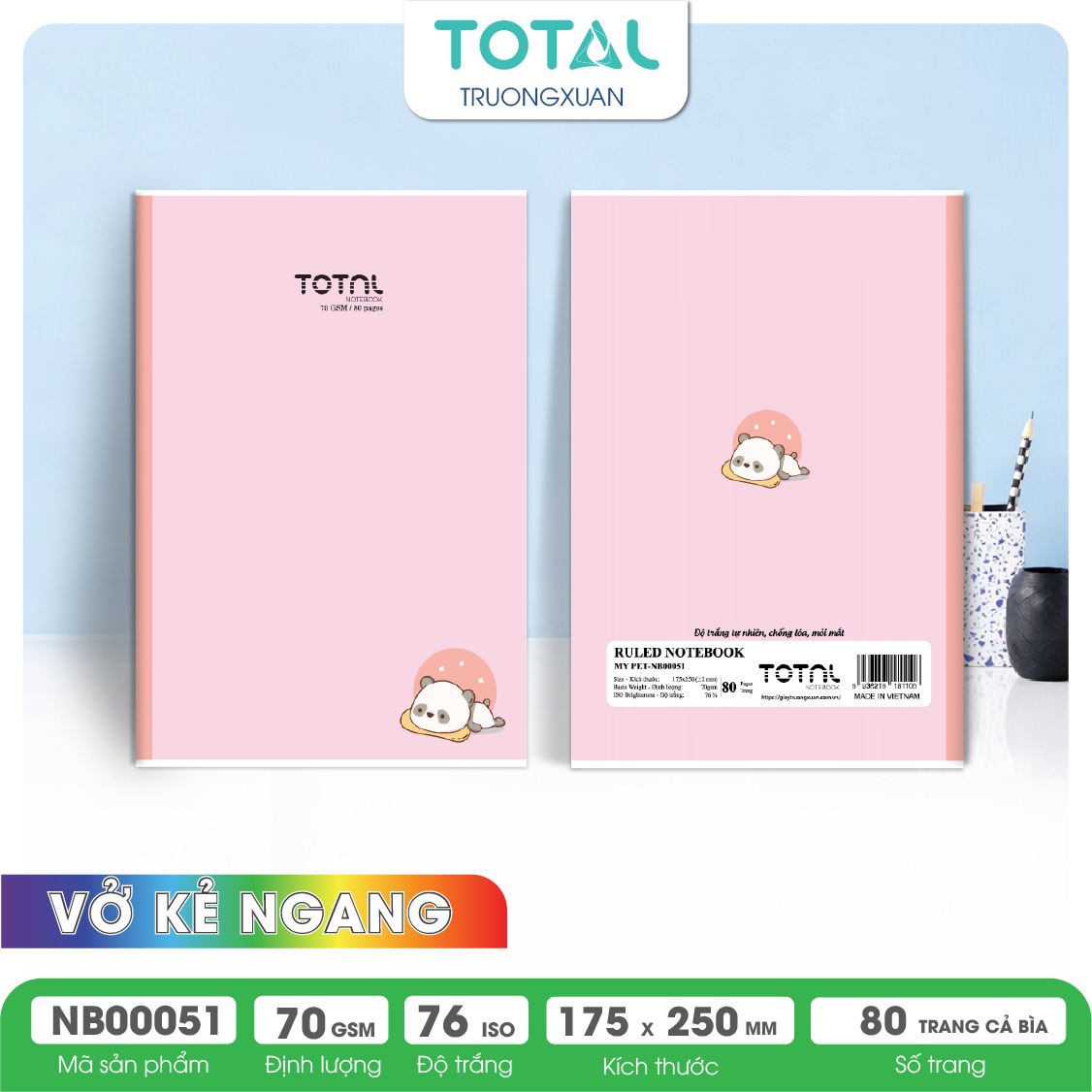Vở kẻ ngang chống lóa Total My Pet 80 trang
