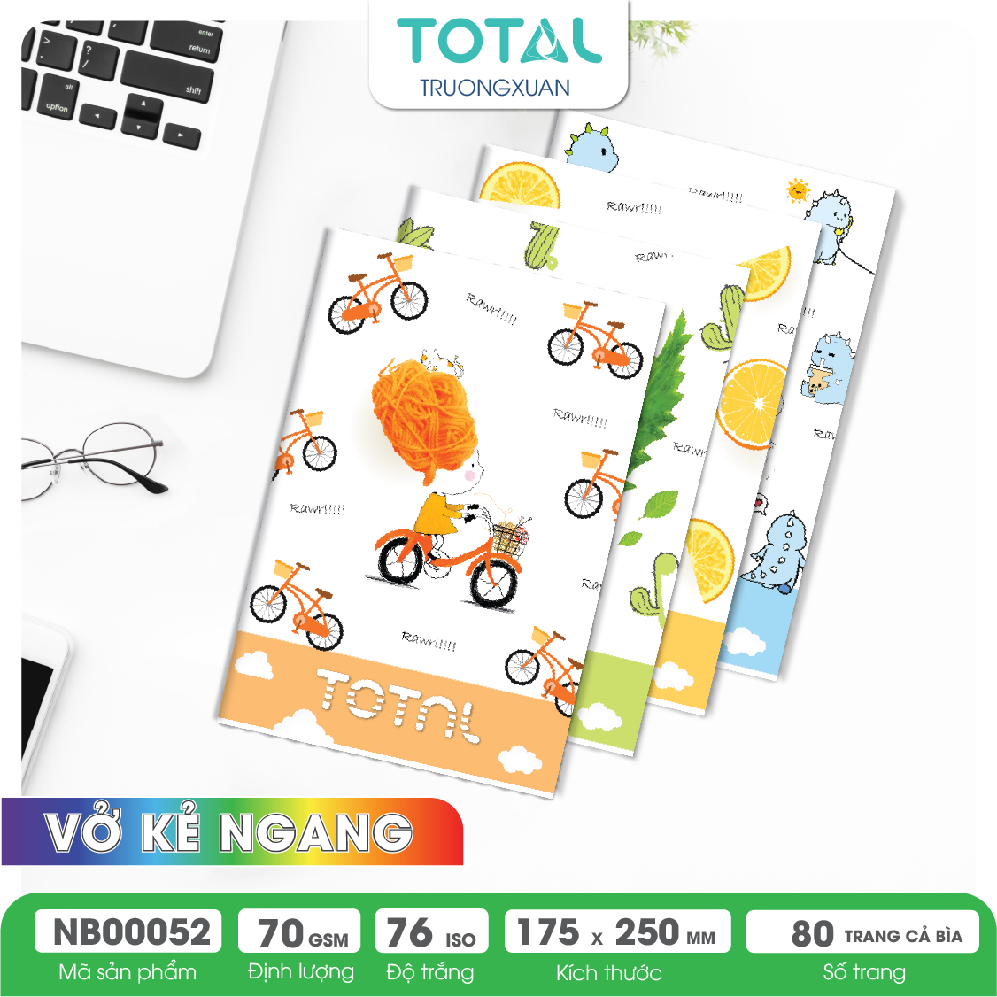 Vở kẻ ngang chống lóa Total Rawr 80 trang