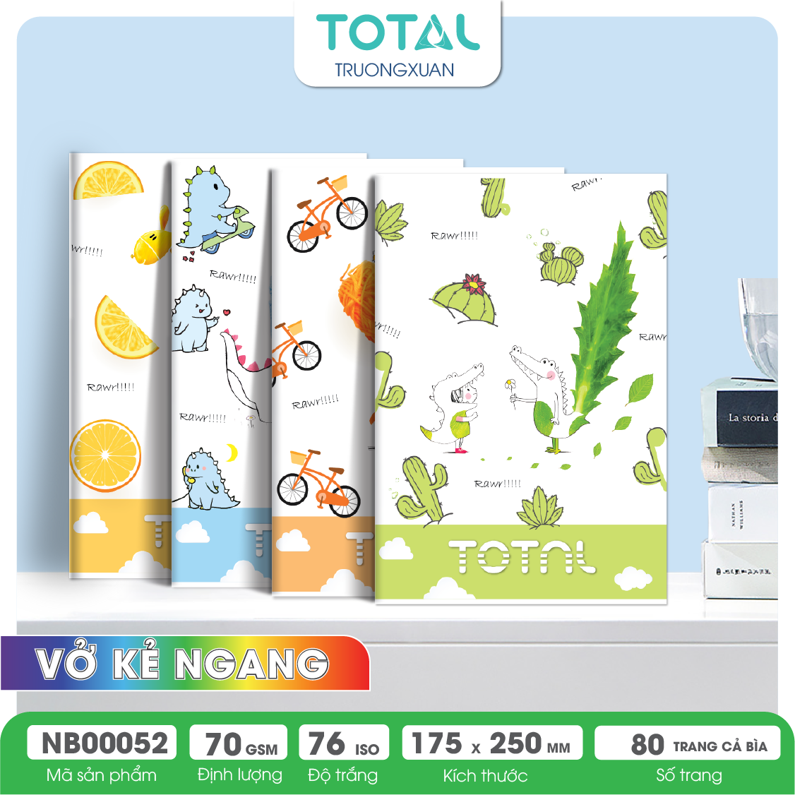 Vở kẻ ngang chống lóa Total Rawr 80 trang